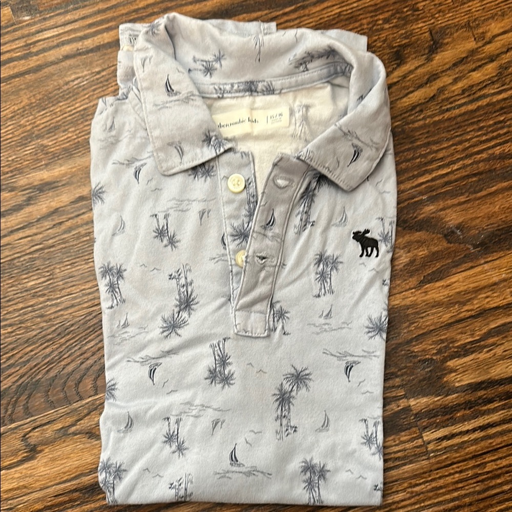 Abercrombie & Fitch Light Blue Polo Shirt with Pattern Boys 15/16
